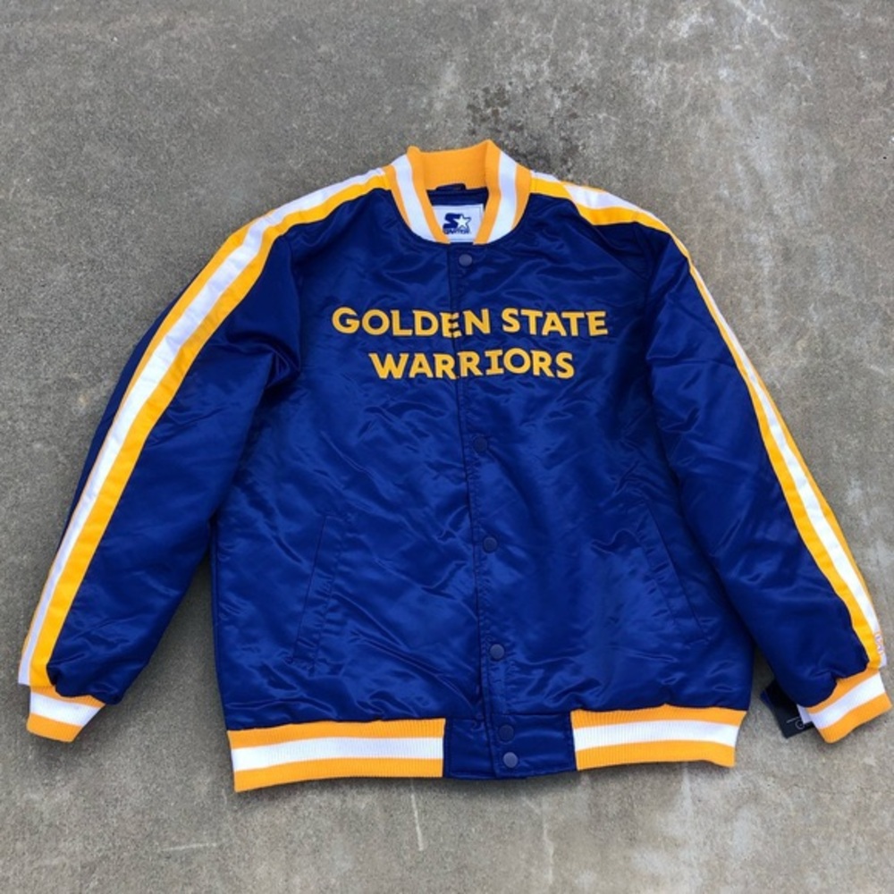 STARTER Golden State Warriors Blue and Yellow Satin Jacket